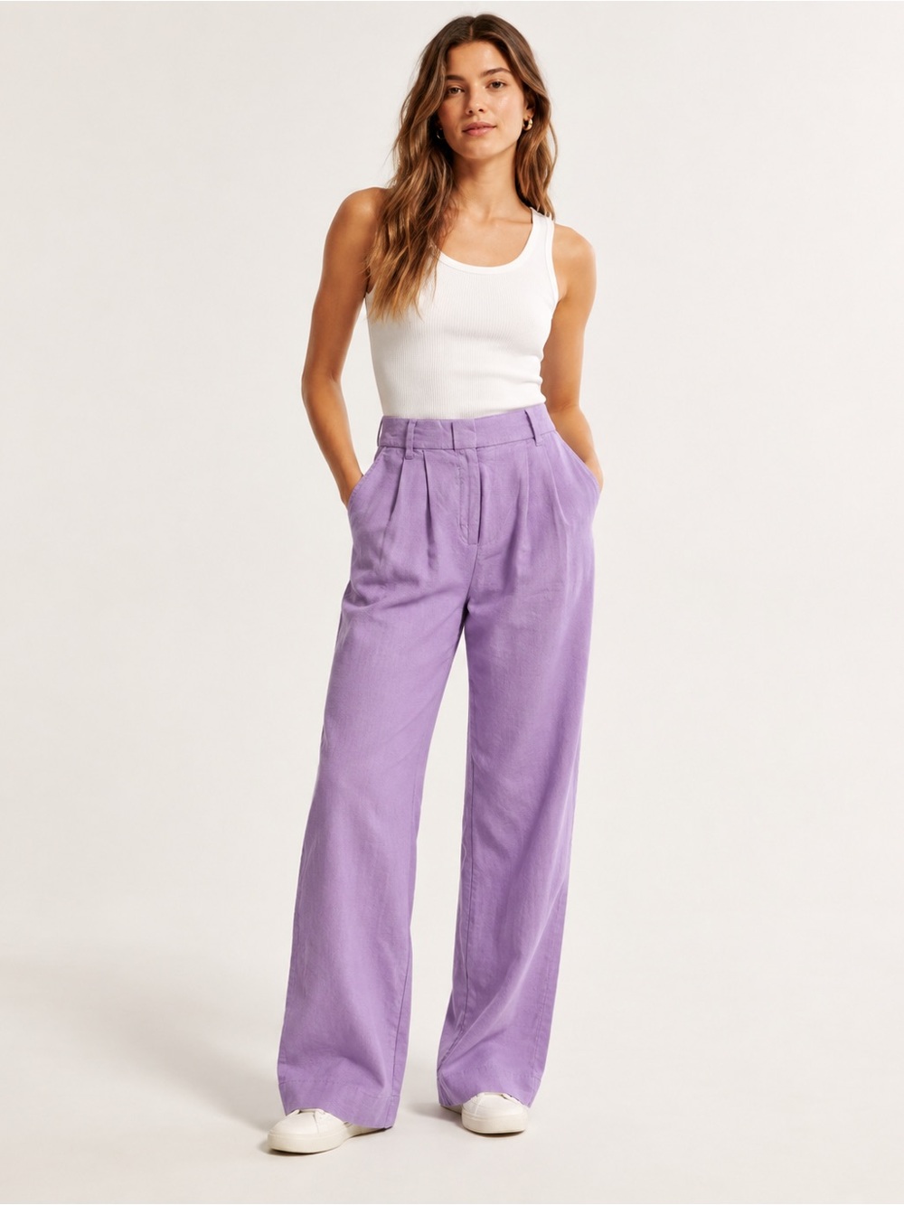 Abercrombie & Fitch Linen Blend Pleated Wide Leg Pants Lavender XS Short